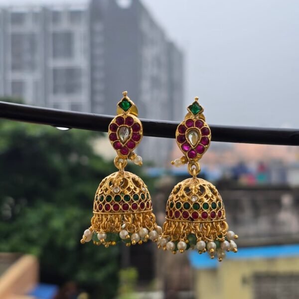 Kemp  Jhumka With Cluster Pearls Dropings