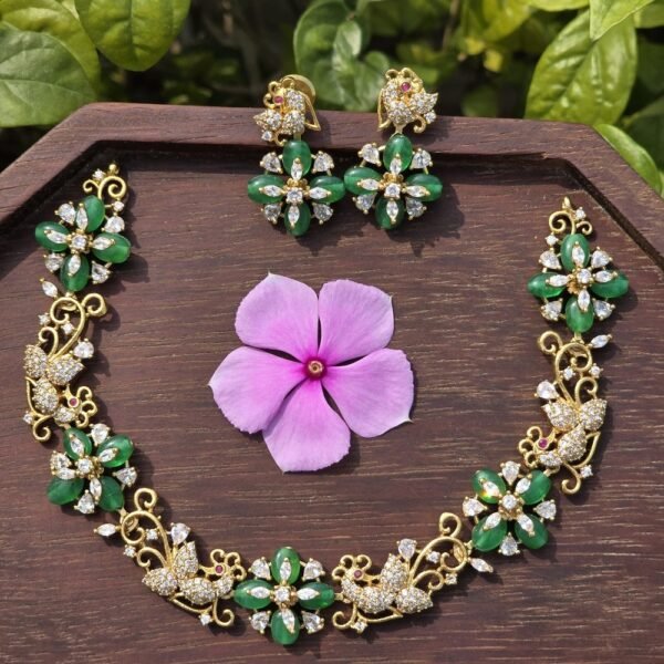 AD Floral Partywear Neckpiece - Green