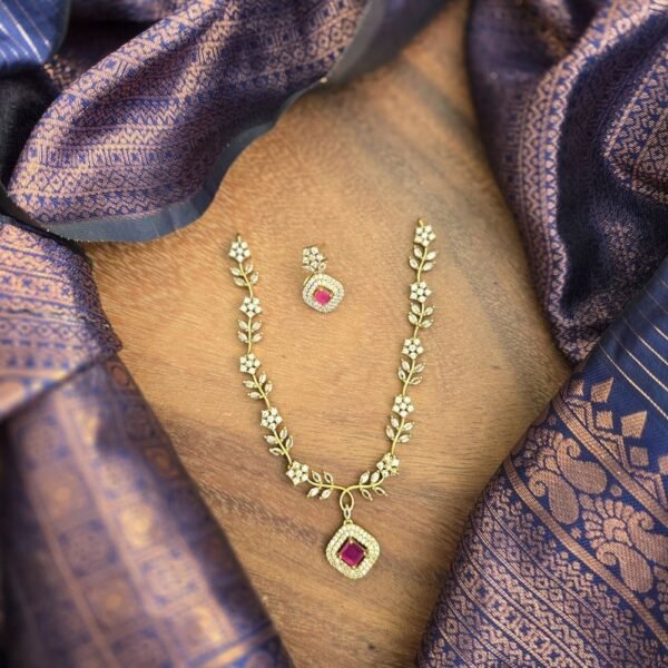 AD Floral Partywear Neckpiece -Ruby