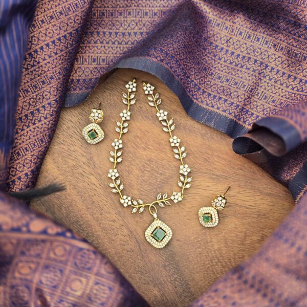AD Floral Partywear Neckpiece - Green