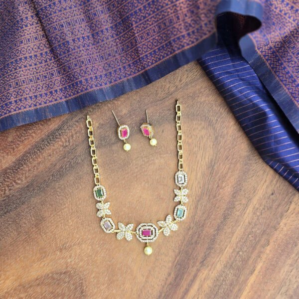 AD Navaratna Floral Neckpiece